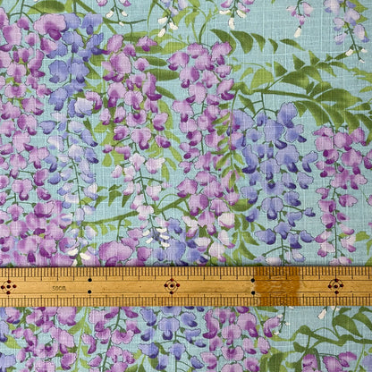生地 【 サザンクロスPT 藤の花 水色】 110cm巾 綿100％ 藤の花柄 和柄生地 和風プリント コットン生地