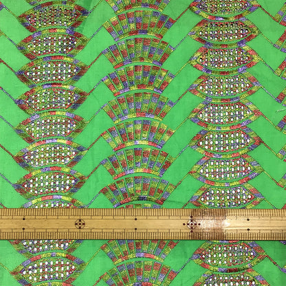 生地 【 刺繍レース トリコグリーン 】 レース生地 103cm巾 刺繍レース 刺しゅう生地 立体レース 透け感レース 幾何学模様
