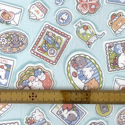生地 【 ゆめかわ うさみみ 薄水色 】 CBプリント プリント生地 110cm巾 コットン 綿100％ Nuance kids アニマルメモリーズ