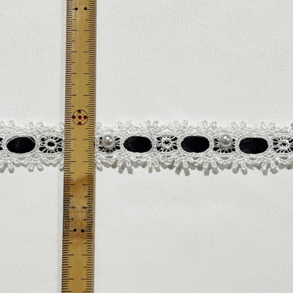リボン 【 パールレースリボン 22mm 白黒 】 レースリボン パール付きリボン 手芸用レース 手芸リボン ハンドメイド