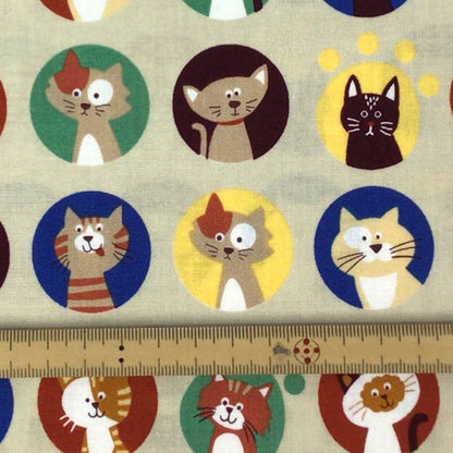 生地 【 ねこドット ベージュ 】 シーチング生地 プリント 110cm巾 綿100％