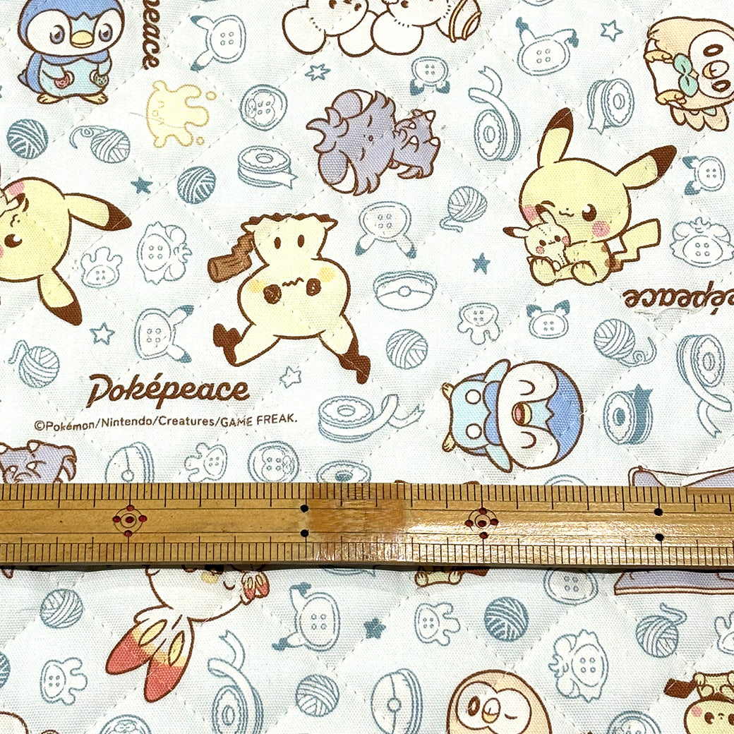 生地 【 ポケピース キルト 水色 】 ポケモン ポケットモンスター 105cm巾 コットン 綿100％ キルティング生地 キャラクター