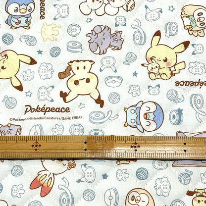 生地 【 ポケピース キルト 水色 】 ポケモン ポケットモンスター 105cm巾 コットン 綿100％ キルティング生地 キャラクター