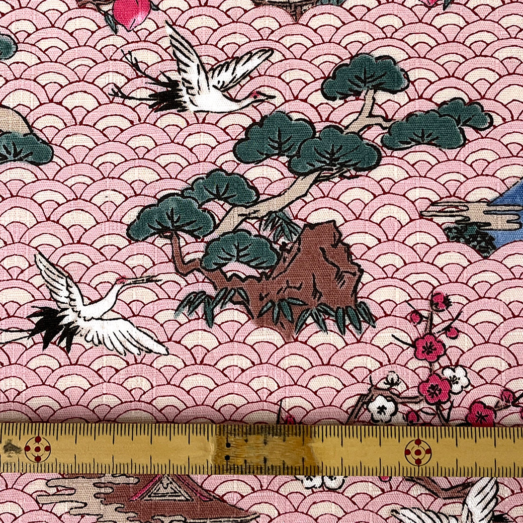 生地 【 和柄ドビー 青海波 ピンク】 112cm巾 綿100％ 和柄生地 富士山