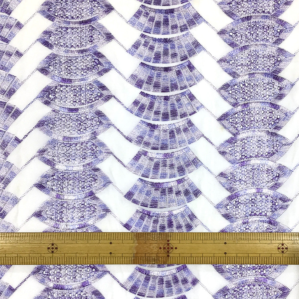 生地 【 刺繍レース スカイパープル 】 レース生地 103cm巾 刺繍レース 刺しゅう生地 立体レース 透け感レース 幾何学模様