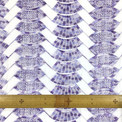 生地 【 刺繍レース スカイパープル 】 レース生地 103cm巾 刺繍レース 刺しゅう生地 立体レース 透け感レース 幾何学模様
