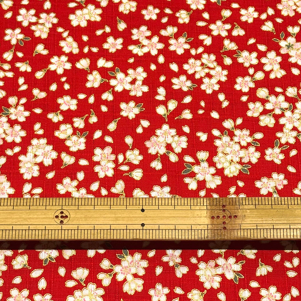 生地 【 和柄ドビー 桜 赤】 ドビー織り 112cm巾 綿 コットン100％ 甚平 浴衣 ゆかた じんべえ