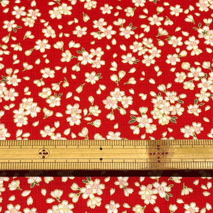 生地 【 和柄ドビー 桜 赤】 ドビー織り 112cm巾 綿 コットン100％ 甚平 浴衣 ゆかた じんべえ