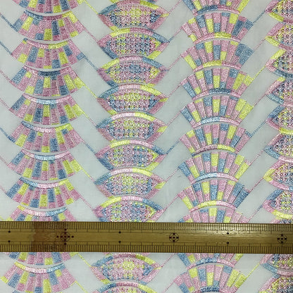 生地 【 刺繍レース ホワイトパステル 】 レース生地 103cm巾 刺繍レース 刺しゅう生地 立体レース 透け感レース 幾何学模様