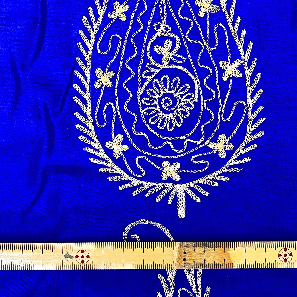 生地 【 シルク ペイズリー ブルー】 112cm巾 シルク生地 ペイズリー刺繍生地