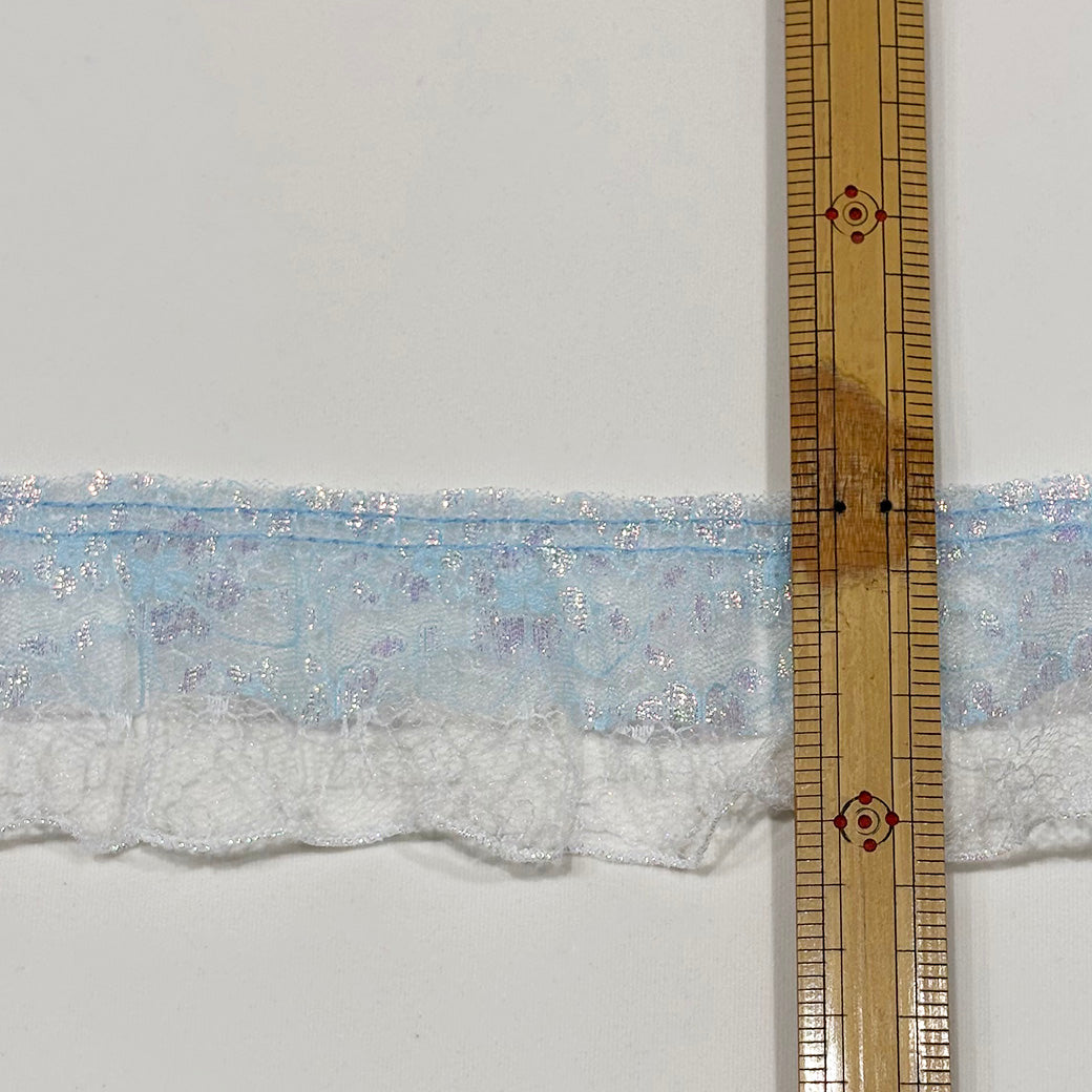 リボン 【 ラメフリルレース 60mm ブルー 】 ラメリボン フリルリボン レース キラキラ 手芸リボン ハンドメイド