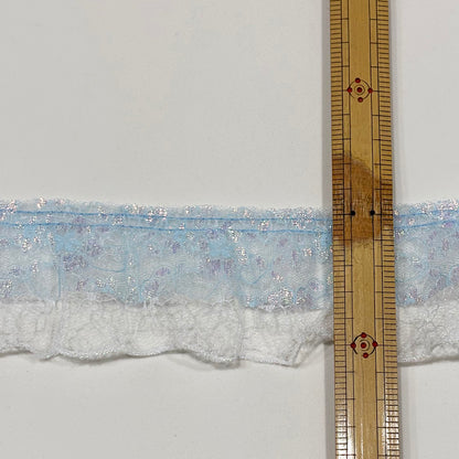 リボン 【 ラメフリルレース 60mm ブルー 】 ラメリボン フリルリボン レース キラキラ 手芸リボン ハンドメイド