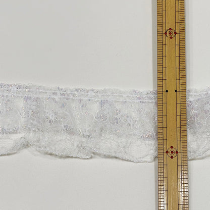 リボン 【 ラメフリルレース 60mm 白 】 ラメリボン フリルリボン レース キラキラ 手芸リボン ハンドメイド