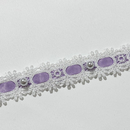 リボン 【 パールレースリボン 22mm 白紫 】 レースリボン パール付きリボン 手芸用レース 手芸リボン ハンドメイド