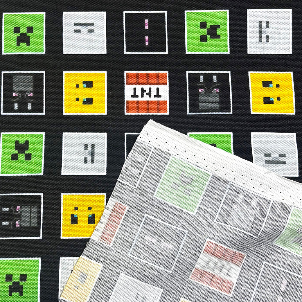 生地 【 マインクラフト オックスフォード 黒 】 108cm巾 綿100％ キャラクター生地 ブロック柄生地 マイクラ柄