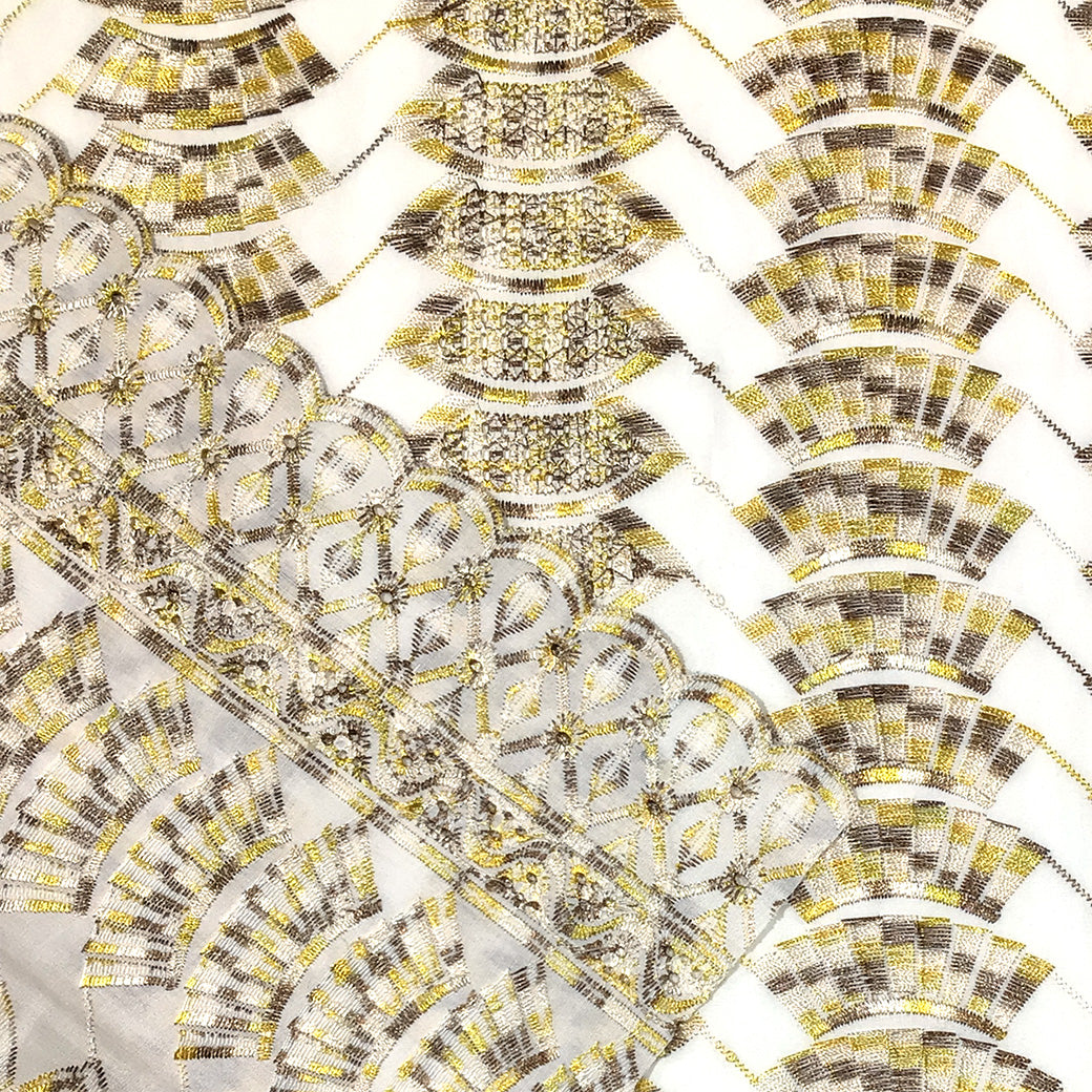 生地 【 刺繍レース インカイエロー 】 レース生地 103cm巾 刺繍レース 刺しゅう生地 立体レース 透け感レース 幾何学模様