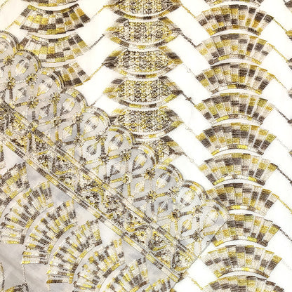 生地 【 刺繍レース インカイエロー 】 レース生地 103cm巾 刺繍レース 刺しゅう生地 立体レース 透け感レース 幾何学模様