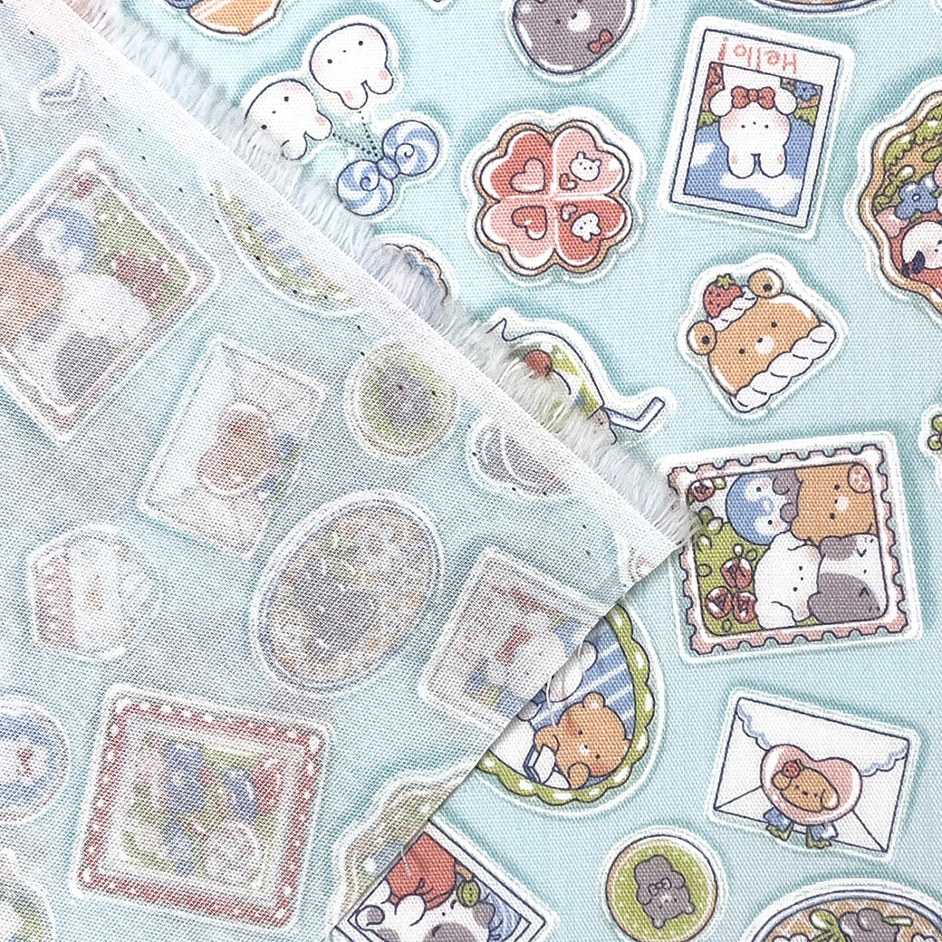 生地 【 ゆめかわ うさみみ 薄水色 】 CBプリント プリント生地 110cm巾 コットン 綿100％ Nuance kids アニマルメモリーズ