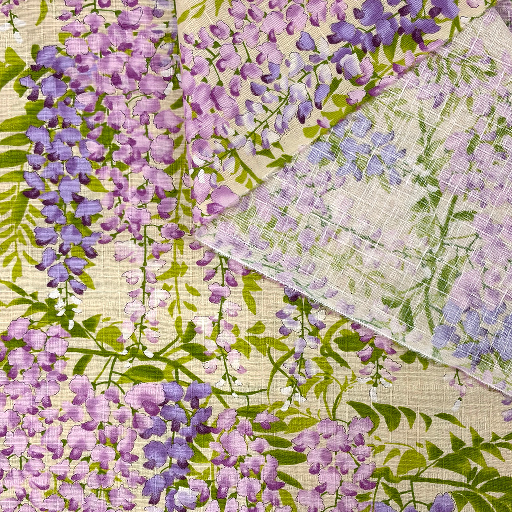 生地 【 サザンクロスPT 藤の花 生成 】 110cm巾 綿100％ 藤の花柄 和柄生地 和風プリント コットン生地
