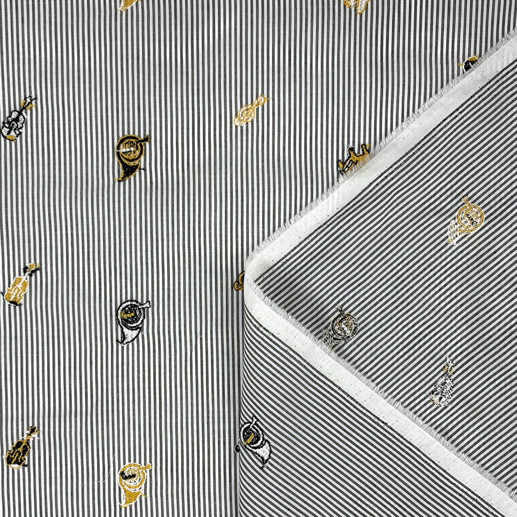 生地 【 モダール 刺繍ストライプ 薄黒 】 104cm巾 モダール生地 レーヨンモダール 刺繍生地 ストライプ生地 刺繍ストライプ 薄手生地