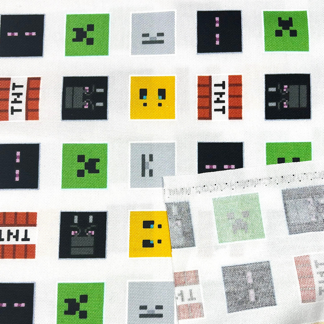 生地 【 マインクラフト オックスフォード 白 】 108cm巾 綿100％ キャラクター生地 ブロック柄生地 マイクラ柄