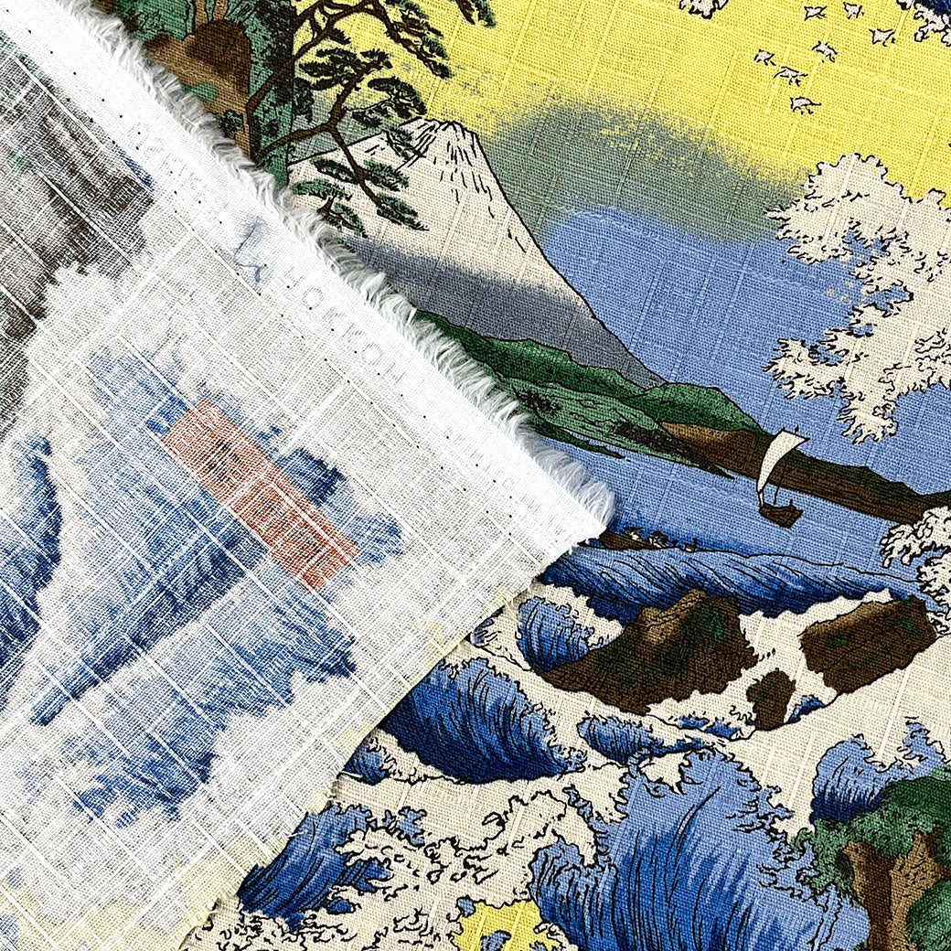 生地 【 和柄ドビー 富士三十六景 スカイ】 112cm巾 綿100％ 和柄生地 富士山柄 浮世絵風生地