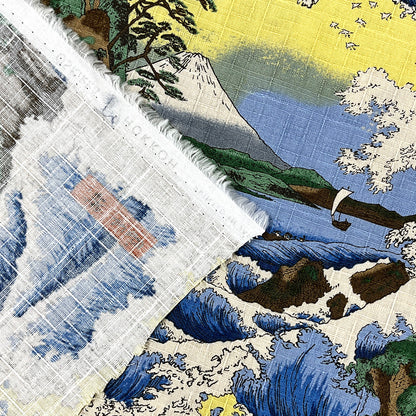 生地 【 和柄ドビー 富士三十六景 スカイ】 112cm巾 綿100％ 和柄生地 富士山柄 浮世絵風生地