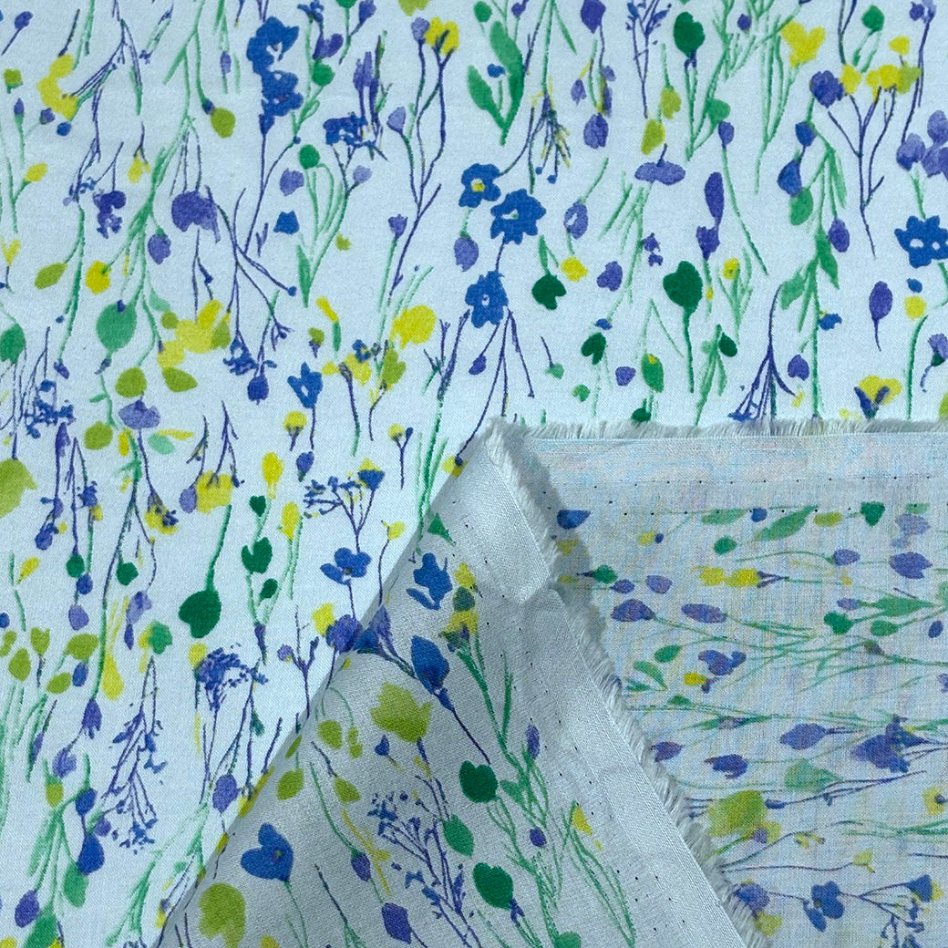 生地 【 60ローンプリント 花畑 ミント】 ローン生地 108cm巾 綿生地 綿 コットン 綿100％ 植物柄 花柄