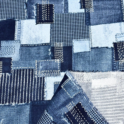 デニムパッチワークプリント生地