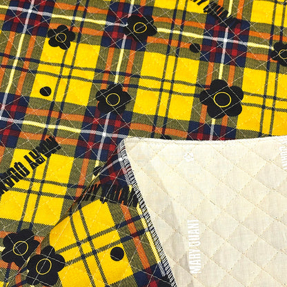 生地 【 MARY QUANT タータン花 キルティング 黄 】 マリクワ マリークワント キルティング生地 106cm巾 綿プリント コットン100％