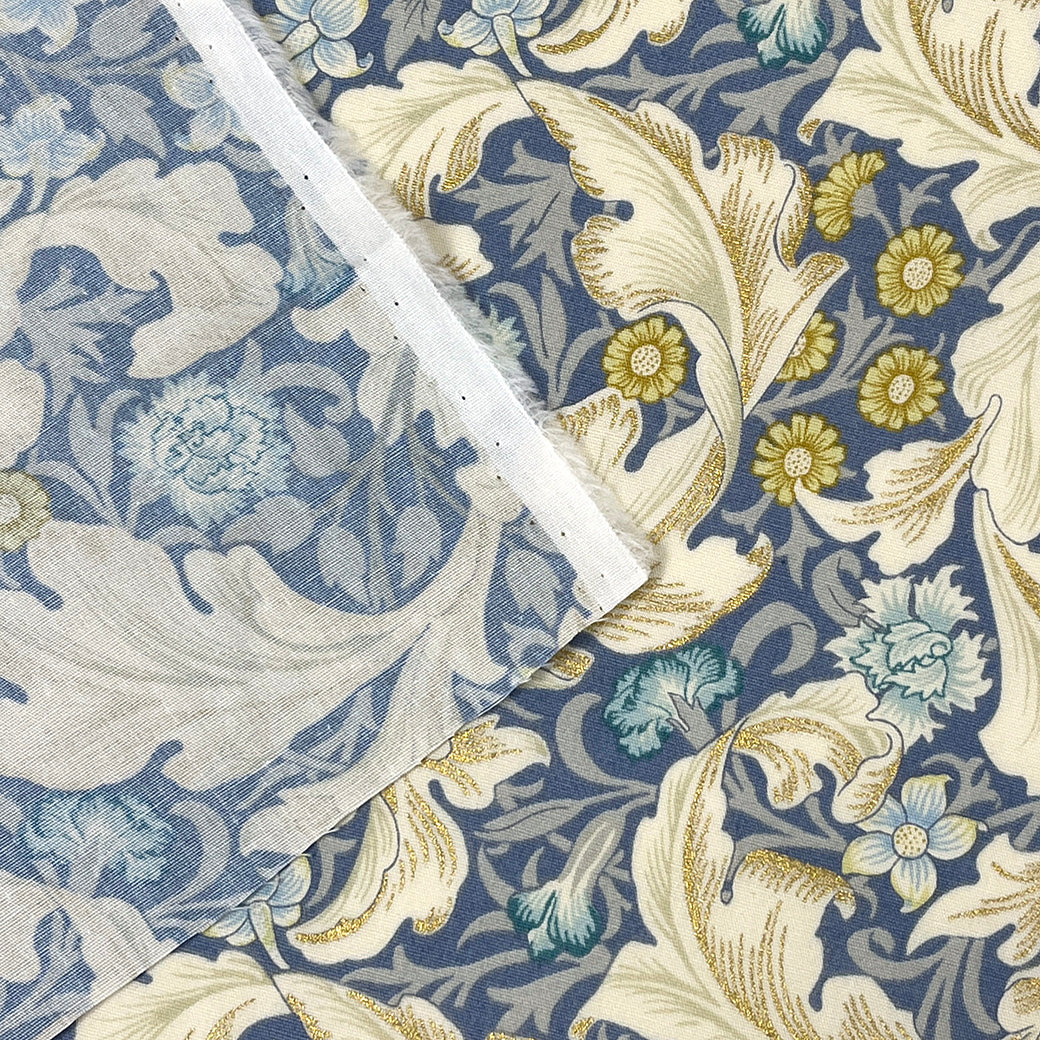 生地 【 V&A Fabric Collection レスター Leicester アンティークブルー 】 ブロード 110cm巾 コットン 綿100％ 薄手 薄地 ウィリアムモリス William Morris