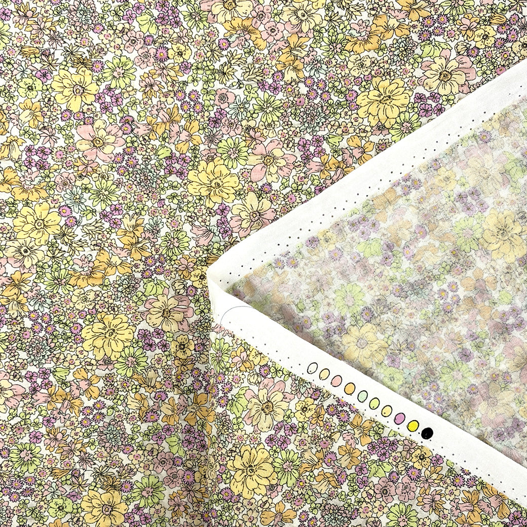 生地 【 リップル 花柄プリント 桜×クリーム 】 110cm巾 綿100％ リップル生地 コットンリップル 凹凸生地 サッカー生地 花柄プリント