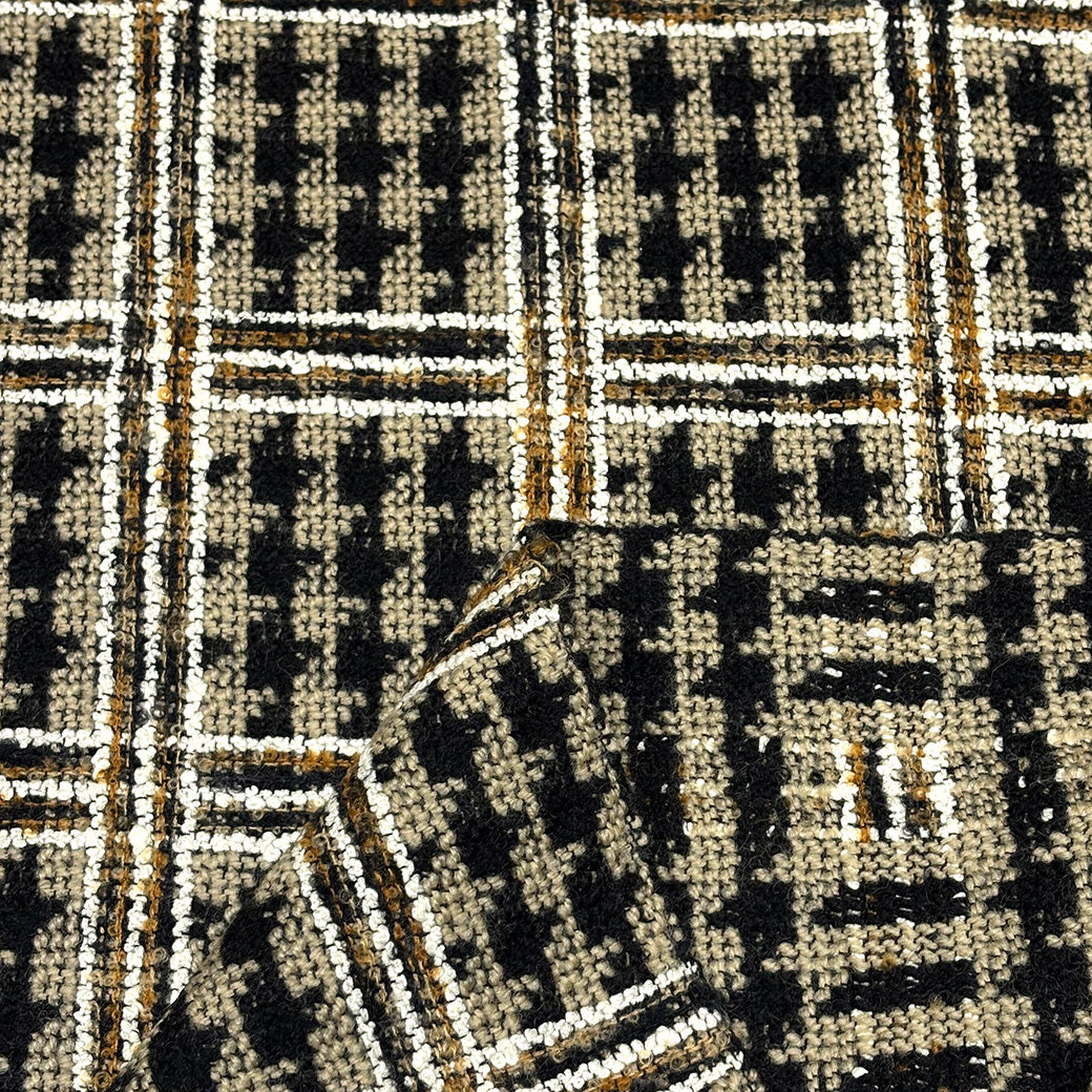 生地 【 千鳥格子ツイード ベージュ 】 ツイード生地 148cm巾 幅広 ウール混 厚手