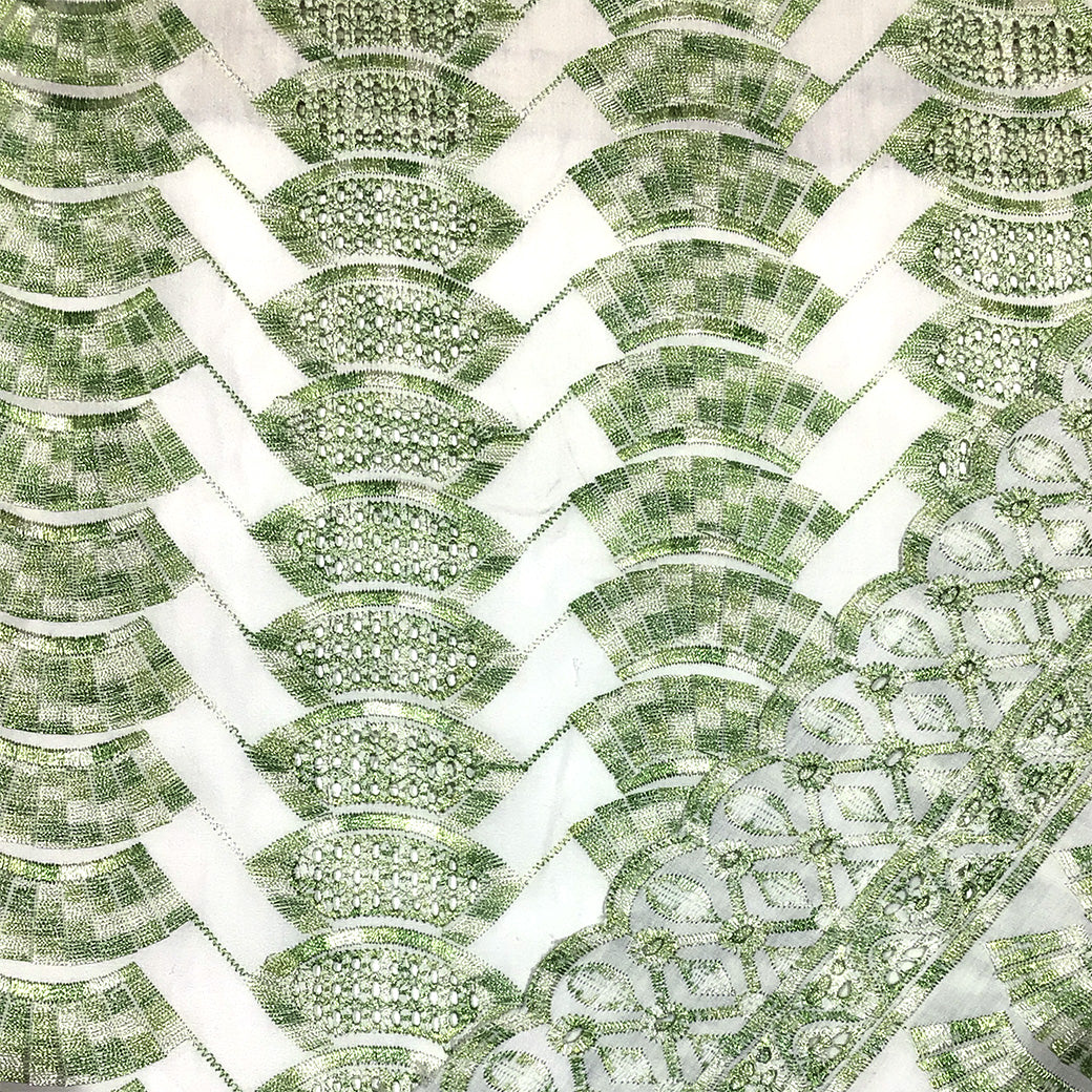 生地 【 刺繍レース ミントグリーン 】 レース生地 103cm巾 刺繍レース 刺しゅう生地 立体レース 透け感レース 幾何学模様