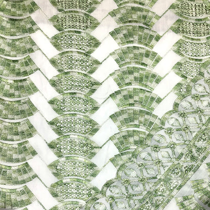 生地 【 刺繍レース ミントグリーン 】 レース生地 103cm巾 刺繍レース 刺しゅう生地 立体レース 透け感レース 幾何学模様