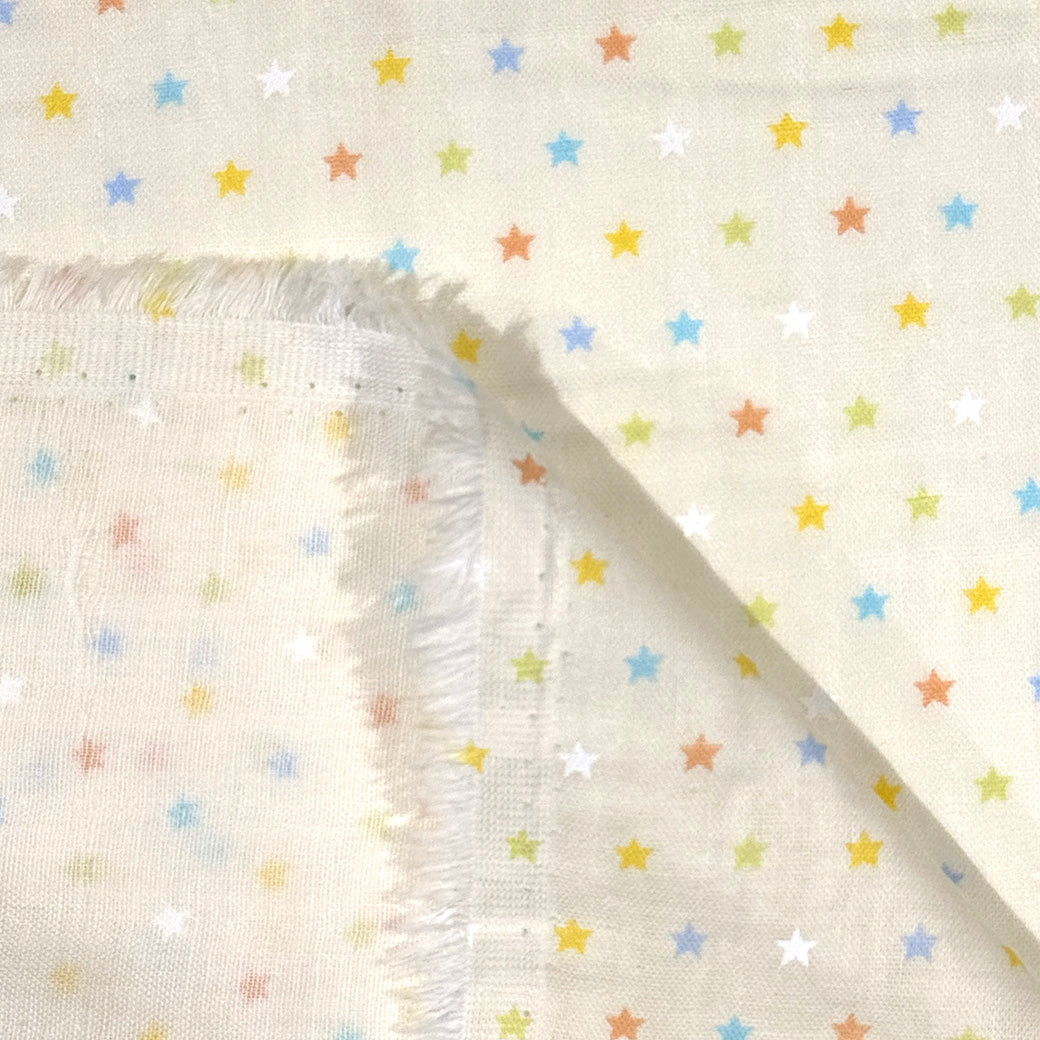 生地【Wガーゼ 星 クリーム×カラフル】ガーゼ生地 ガーゼ ベビー 男の子 女の子 ふんわり やわらか コットン100％ コアラ