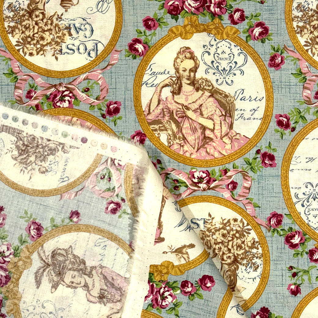 生地 【 QUILT GATE 鏡の貴婦人 スカイミント 】 キルトゲイト シーチング生地 108cm巾 貴婦人 マリーアントワネットドレス 宮廷 ティーパーティ