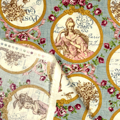 生地 【 QUILT GATE 鏡の貴婦人 スカイミント 】 キルトゲイト シーチング生地 108cm巾 貴婦人 マリーアントワネットドレス 宮廷 ティーパーティ
