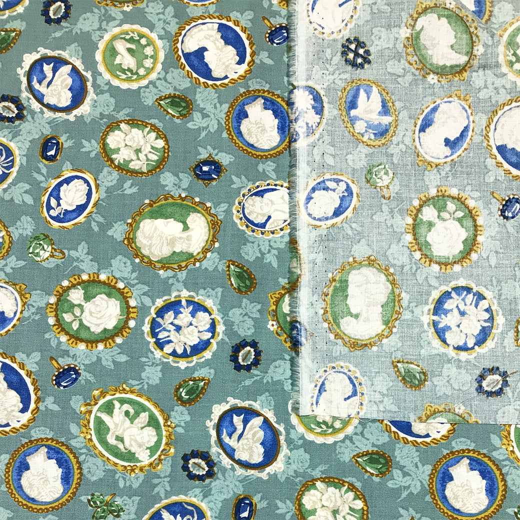 生地 【 QUILT GATE 西欧チャーム ミント 】 キルトゲイト シーチング生地 108cm巾 貴婦人 マリーアントワネット カメオ ジュエル 西欧風 国産 綿プリント