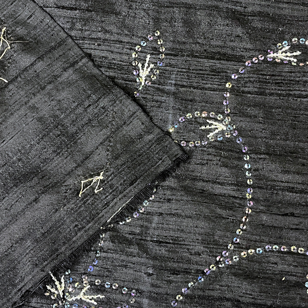 生地 【 シルク ビーズ ブラック】 112cm巾 シルク生地 ビーズ刺繍