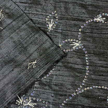 生地 【 シルク ビーズ ブラック】 112cm巾 シルク生地 ビーズ刺繍
