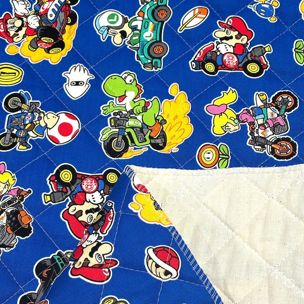 生地 【 マリオカート キルト ブルー】 キルト生地 キルティング 105cm巾 コットン 綿100％ キャラ生地 キャラクター