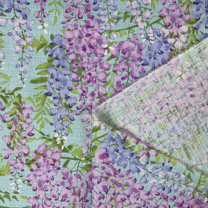 生地 【 サザンクロスPT 藤の花 水色】 110cm巾 綿100％ 藤の花柄 和柄生地 和風プリント コットン生地