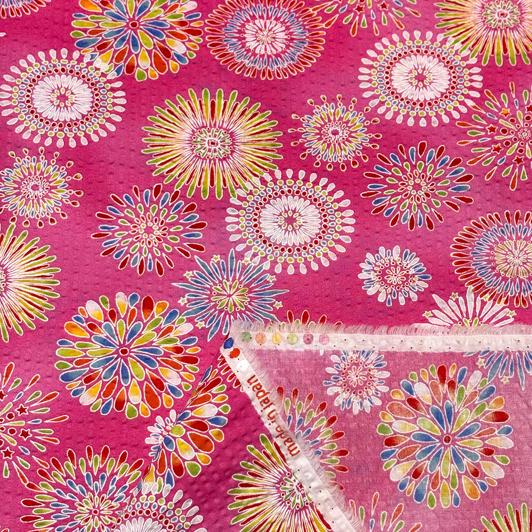 生地 【 リップル 花火 ピンク】 112cm巾 リップル生地 サッカー生地