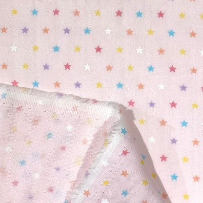 生地【Wガーゼ 星 ピンク×カラフル】ガーゼ生地 ガーゼ ベビー 男の子 女の子 ふんわり やわらか コットン100％ コアラ