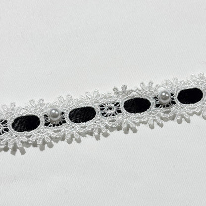 リボン 【 パールレースリボン 22mm 白黒 】 レースリボン パール付きリボン 手芸用レース 手芸リボン ハンドメイド