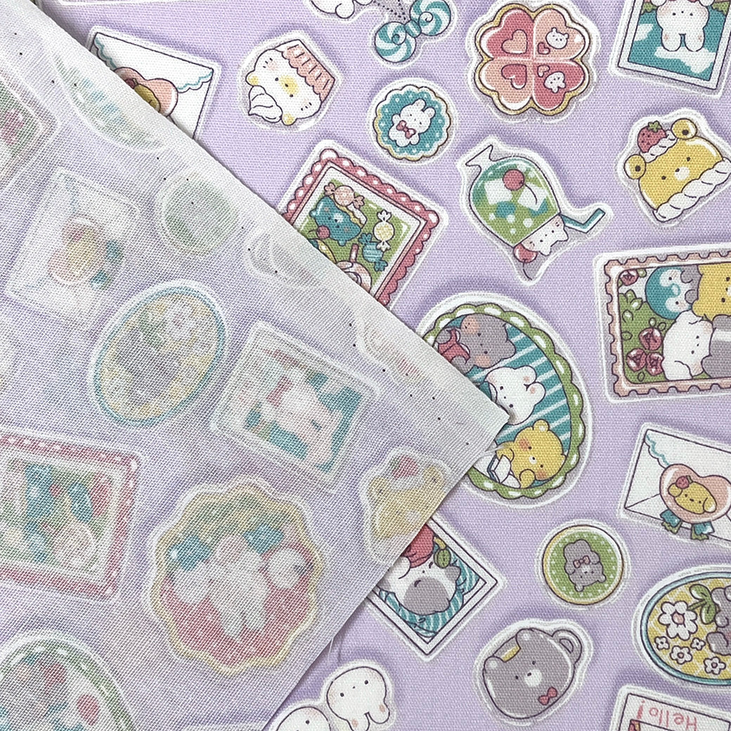 生地 【 ゆめかわ うさみみ 薄紫 】 CBプリント プリント生地 110cm巾 コットン 綿100％ Nuance kids アニマルメモリーズ