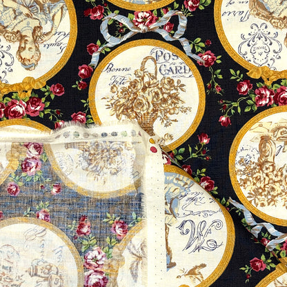 生地 【 QUILT GATE 鏡の貴婦人 黒 】 キルトゲイト シーチング生地 108cm巾 貴婦人 マリーアントワネットドレス 宮廷 ティーパーティ