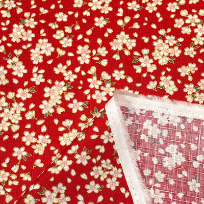 生地 【 和柄ドビー 桜 赤】 ドビー織り 112cm巾 綿 コットン100％ 甚平 浴衣 ゆかた じんべえ
