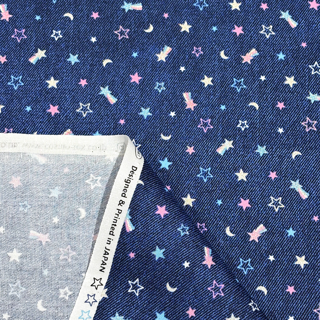 生地 【 オックス ラメ☆デニム ネイビー 】 オックス生地 綿プリント 110cm巾 綿100％